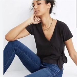 Madewell short sleeve black wrap front top